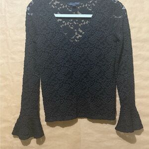 American Eagle Outfitters Black Ruffled Long Sleeve Blouse